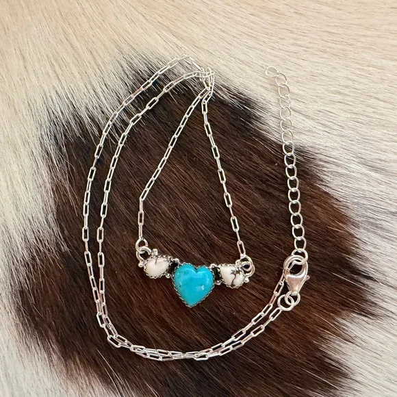 ❤️Kingman Heart Turquoise & Wild Horse Jasper 16+2” Adjustable Sterling Necklace - Picture 7 of 16
